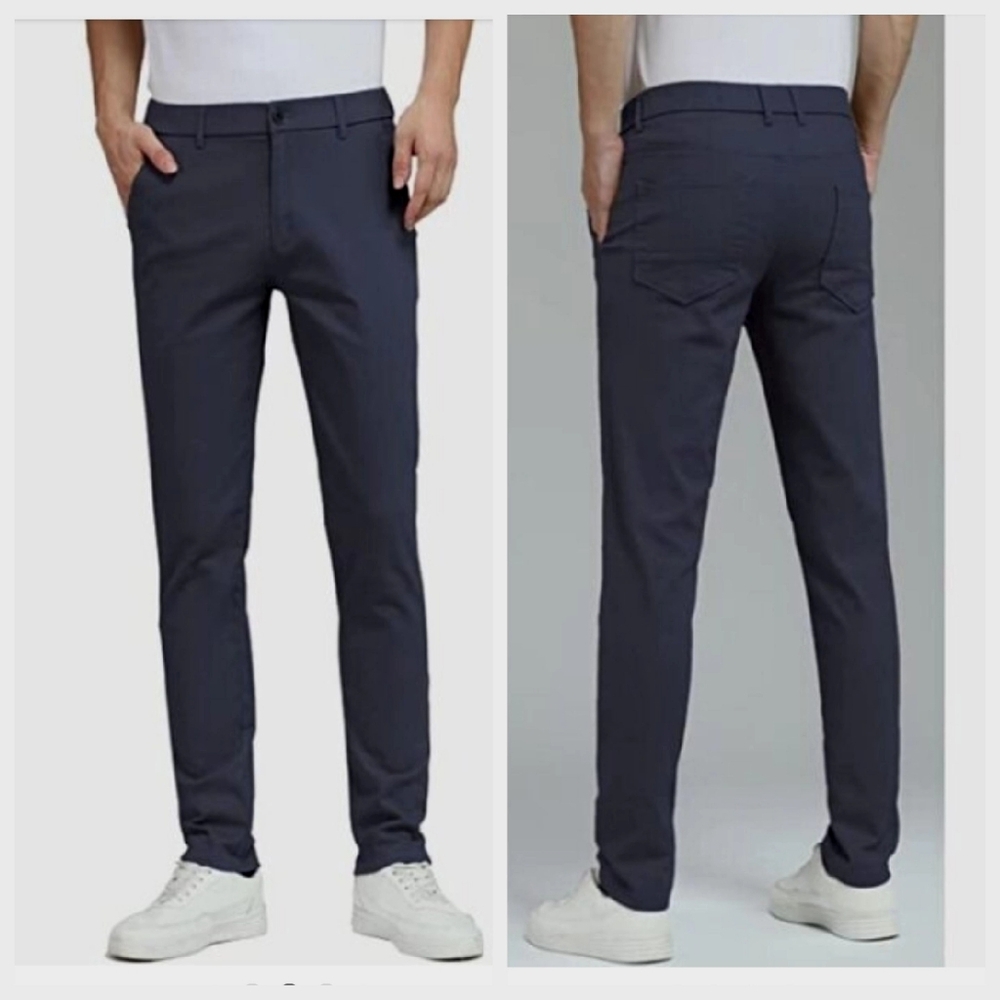 Plaid & Plain Skinny Fit Stretch Chino Pants Navy 34 Waist